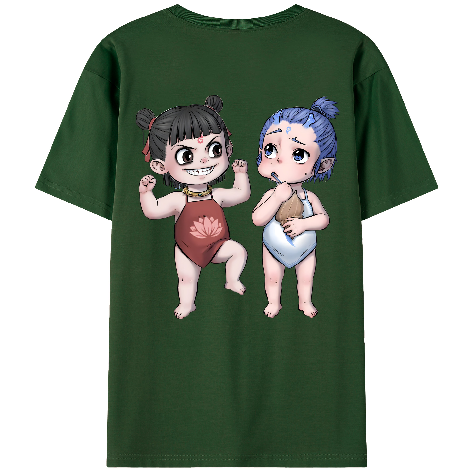 （画像用） Ne Zha 2 ナタ 魔童の大暴れ 綿100％半袖Tシャツ（背面プリント）